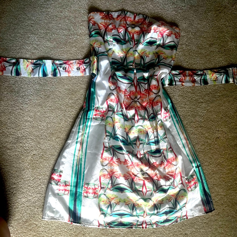 Silk strapless floral dress
